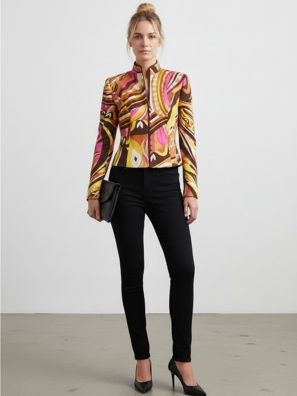 JS Collections Vintage 100% Silk Pucci-Style Cocktail Jacket | Size 10
